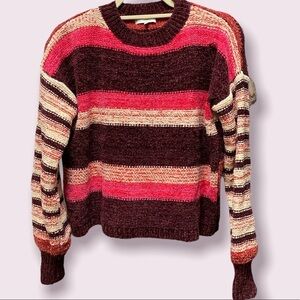 Woven Heart sweater cropped long sleeves crew neck striped/colorful Size small